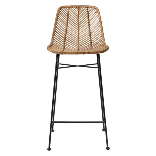 Hello Honey® 40.5" Beige Rattan Bar Stool with Black Metal Frame